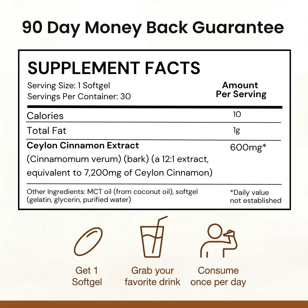 Ceylon Cinnamon 7200mg Equivalent with MCT Oil